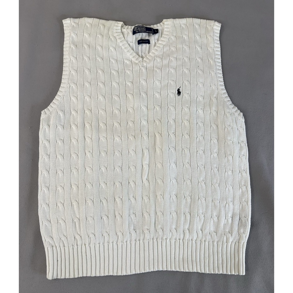 VTG Polo Ralph Lauren Men's Vest  White Sz  Large 100% Cotton